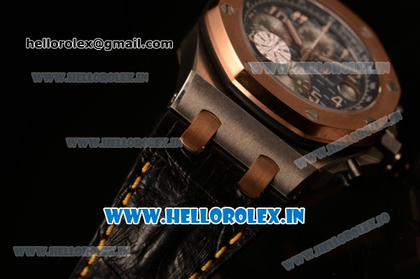 Audemars Piguet Royal Oak Offshore Chrono Clone AP Calibre 3126 Automatic Steel Case with Arabic Numeral Markers Blue Dial and Black Leather Strap - 1:1 Original (JF) - Click Image to Close